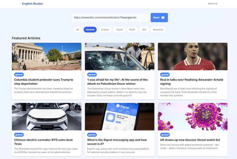 English Reader：英语阅读网站，一键查词、朗读、翻译、生词管理