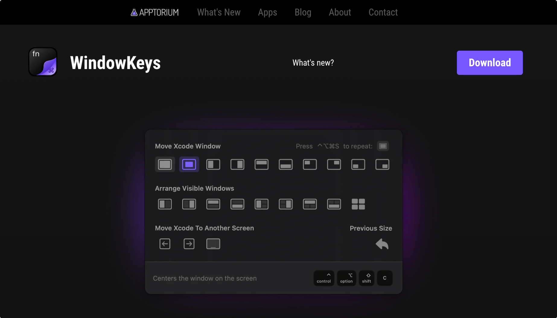 WindowKeys:免费MacOS窗口管理工具,能将系统自带的所有窗口平铺命令集中呈现