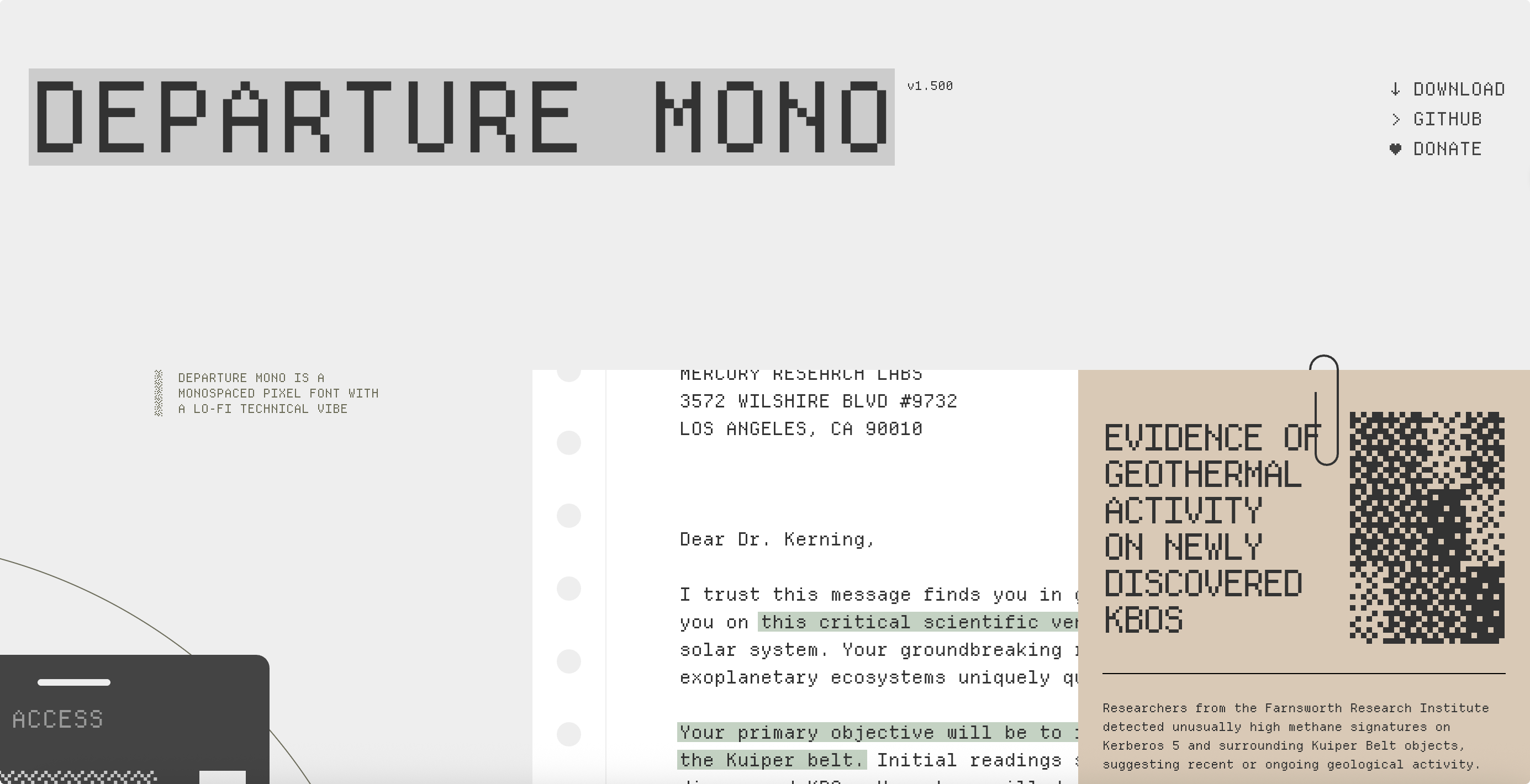 Departure Mono:具有低保真、科技氛围的等宽像素字体