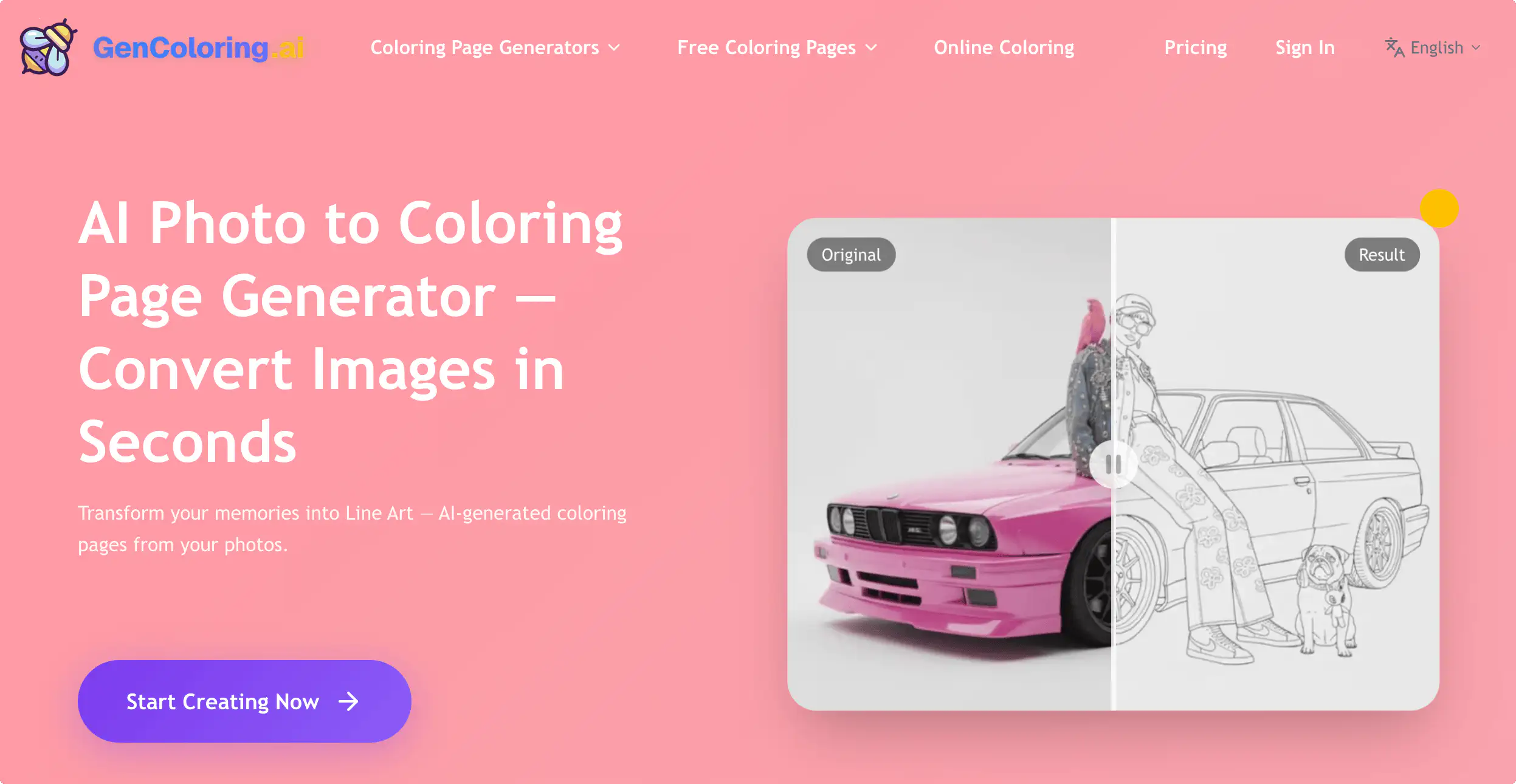 GenColoring ai：在线AI涂色页生成器，几秒完成照片转换成涂色页，免费使用
