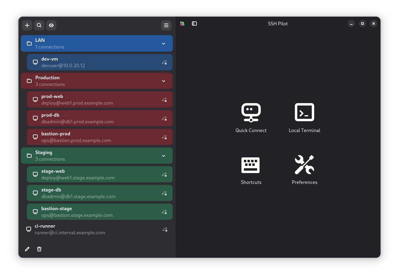 SSH Pilot:用户友好的跨平台 SSH 连接管理器,适用于 Linux 和 macOS