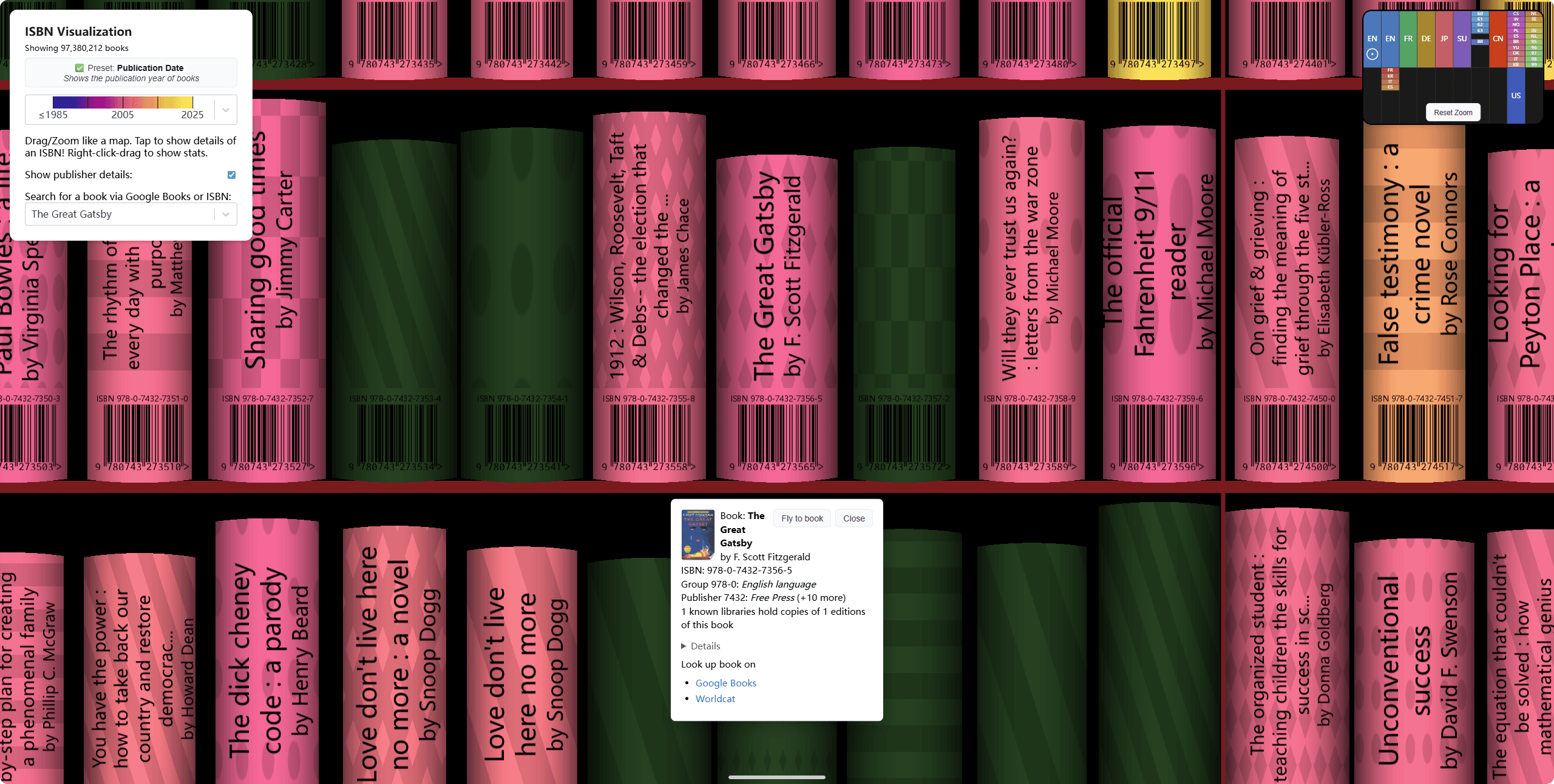 ISBN Visualization:包含世界上所有书籍的可视化工具网站,赛博图书馆,在 ISBN 空间中可视化世界上所有的书籍