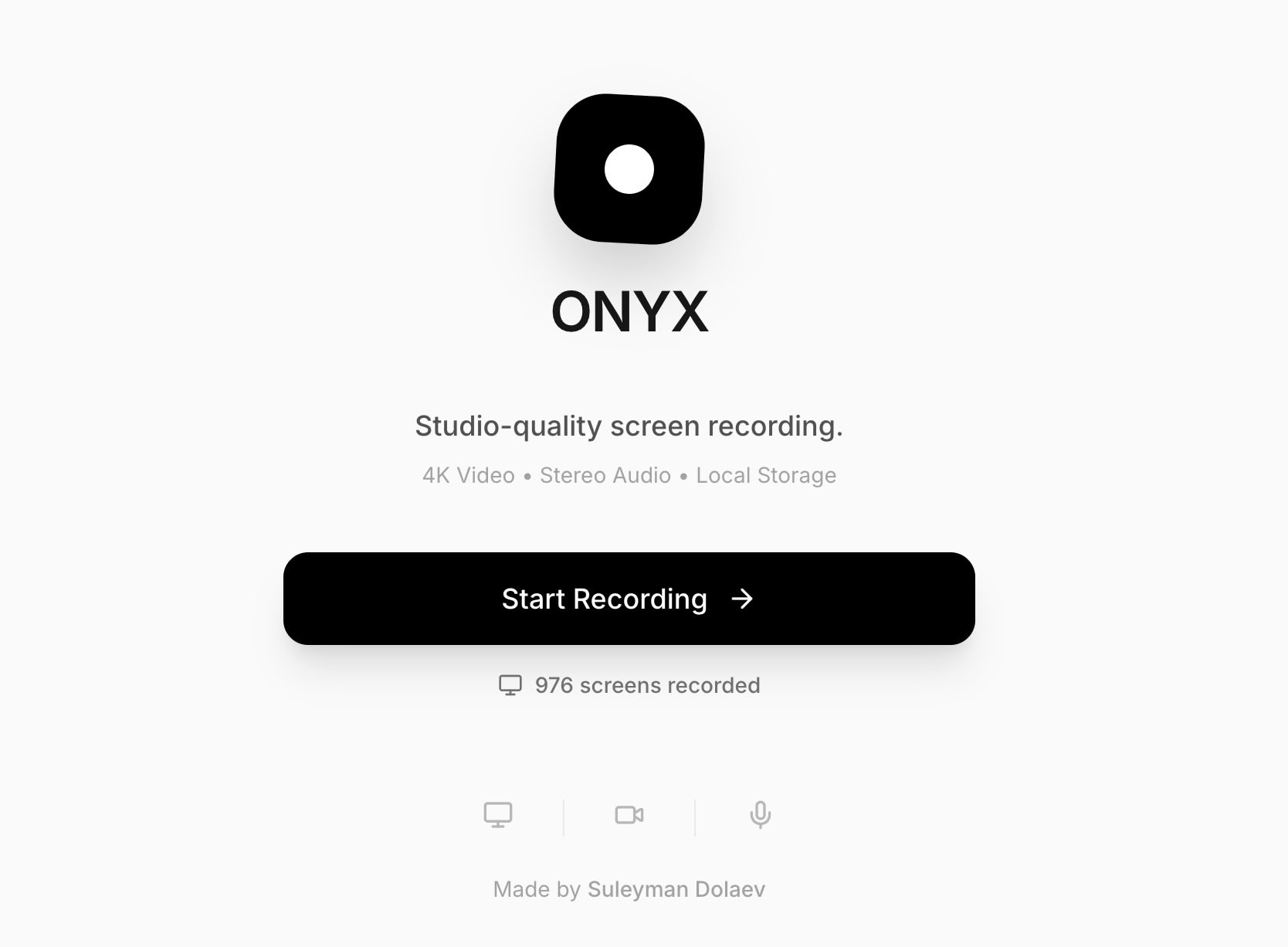 ONYX Free Screen Recorder：免费在线屏幕录制器，录音棚级别的屏幕录制，4K 视频 • 立体声音频 • 本地存储，可以选择录制任意标签页、窗口或者整个屏幕
