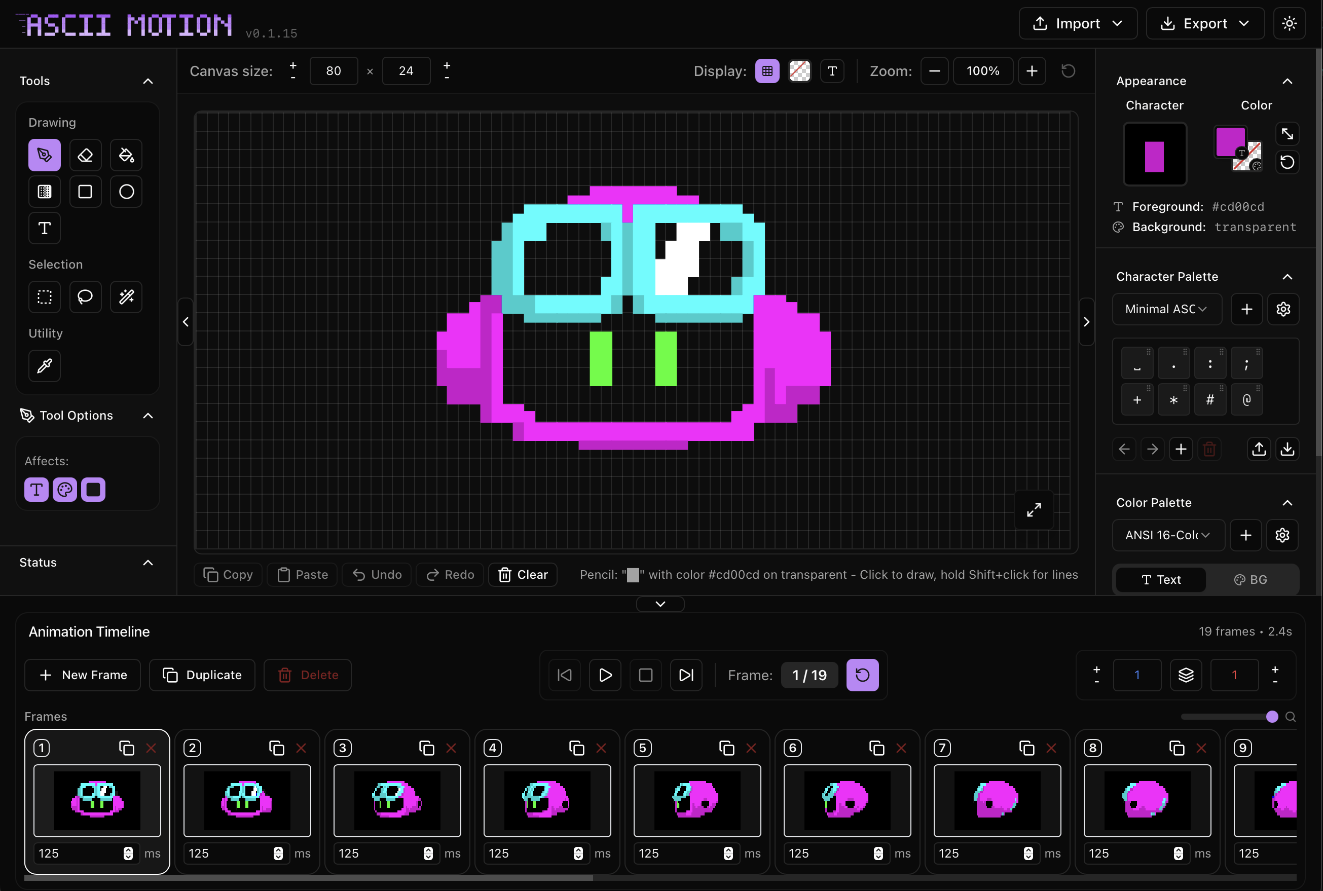ASCII Motion:免费在线制作 ASCII、ANSI 字符动画,开源的 ASCII 字符动画编辑器