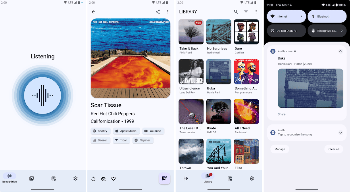 Audile，MusicRecognizer，开源的 Android 音乐识别应用，快速准确地识别附近播放的音乐曲目