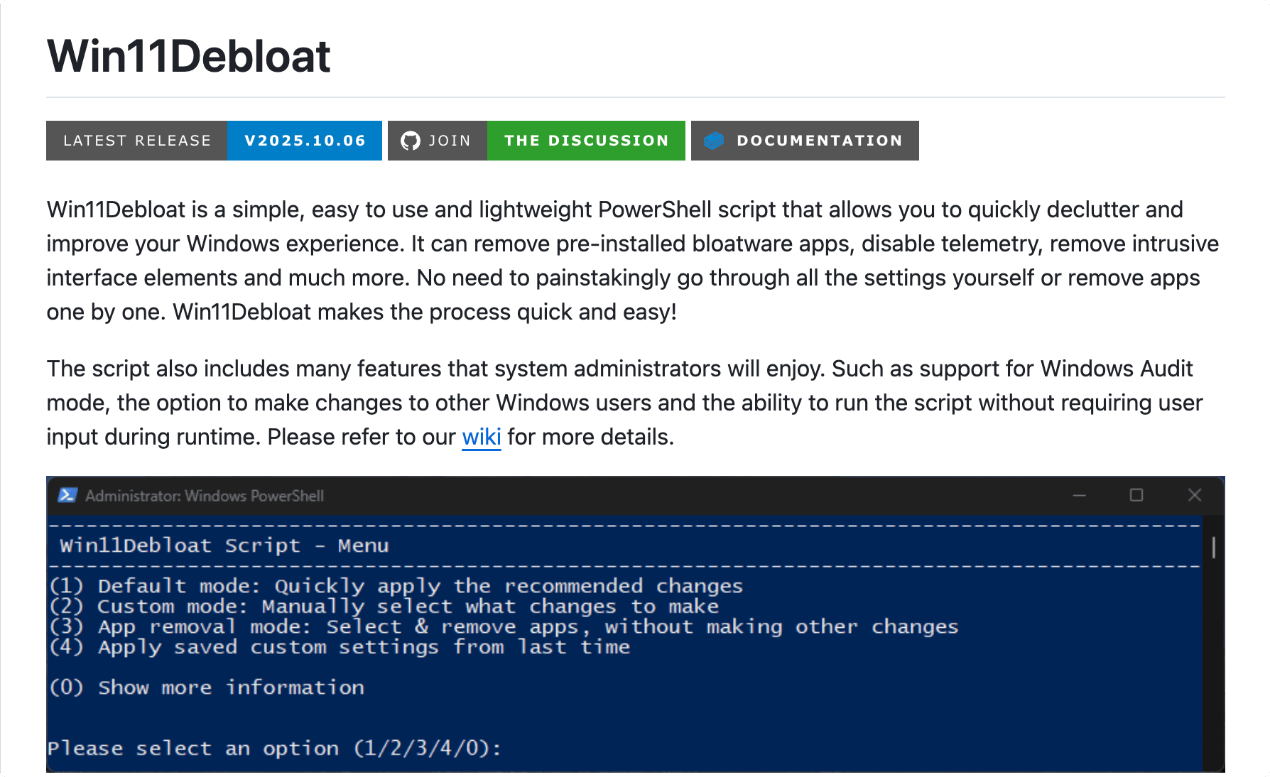 Win11Debloat(Warp):Windows 11 精简与优化脚本,用于删除预装应用、禁用遥测数据,以及执行各种其他更改以自定义、整理和改善 Windows 体验