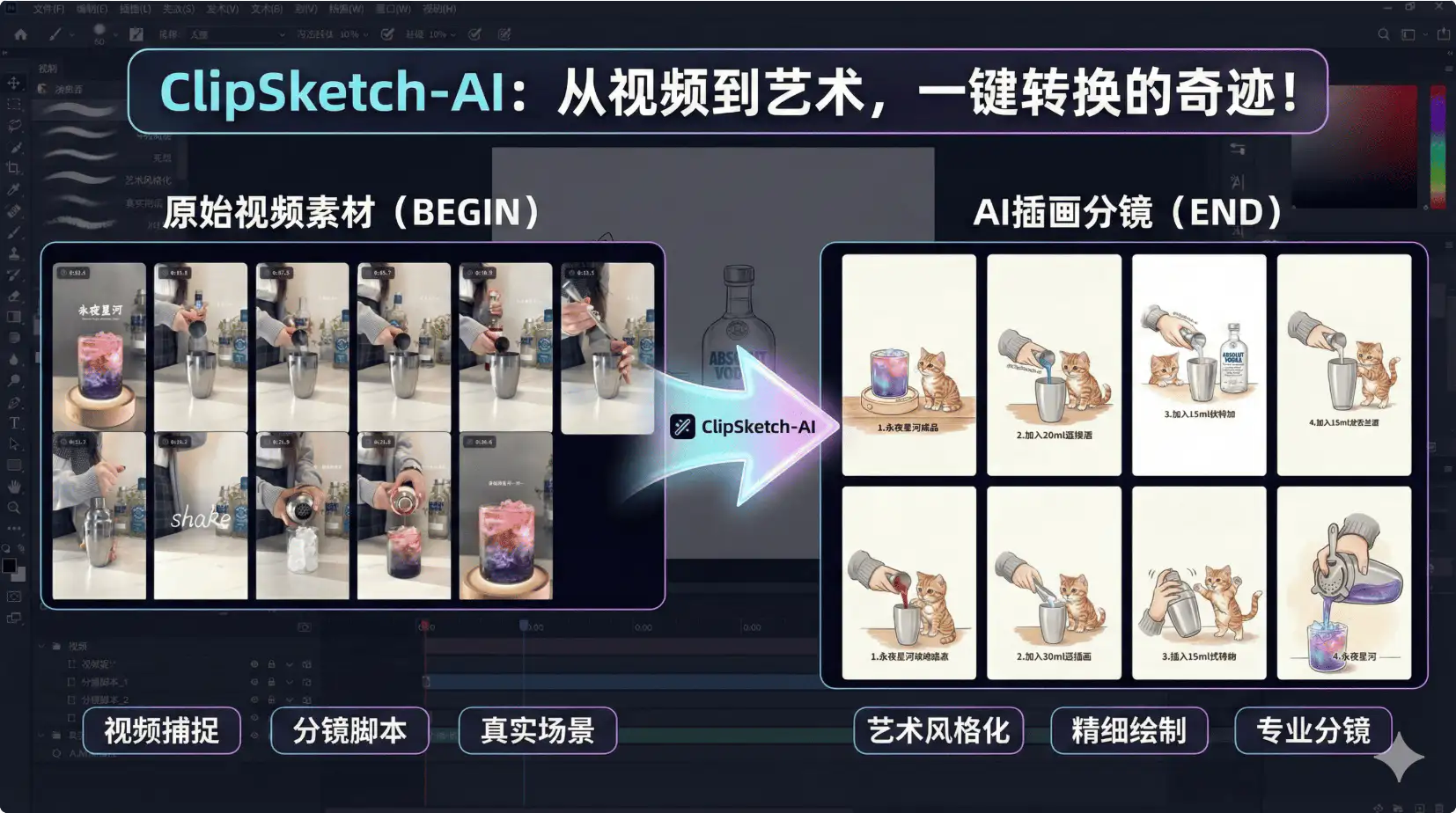 ClipSketch AI :将视频瞬间转化为手绘故事,支持 小红书、Bilibili 或 Instagram 链接