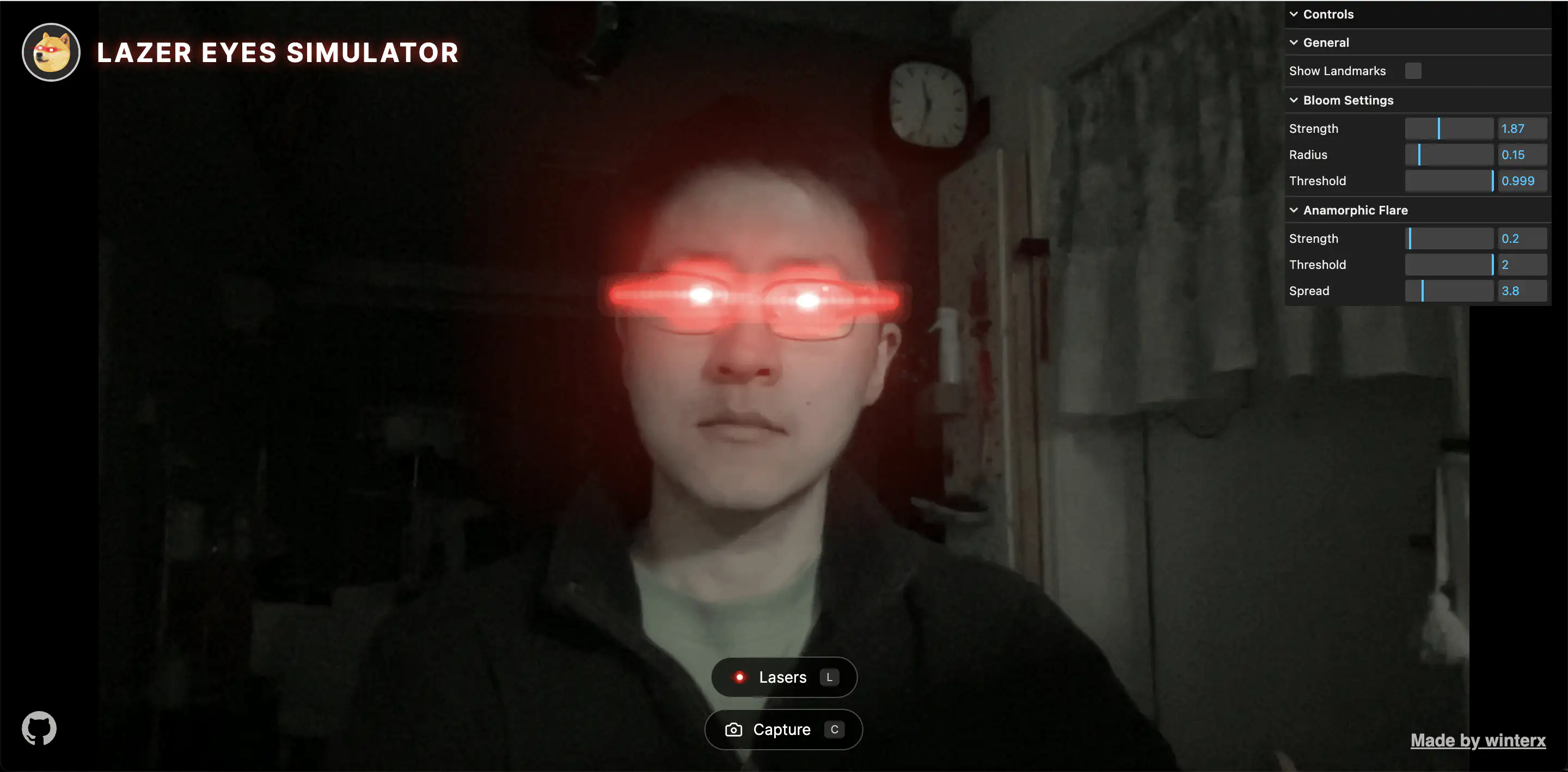 Laser Eyes Simulator：使用 Gemini 3 制作的小玩具，镭射眼生成器，免费，开源