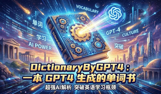 DictionaryByGPT4：一本 GPT4 生成的单词书📚，超过 8000 个单词分析，涵盖了词义、例句、词根词缀、变形、文化背景、记忆技巧和小故事